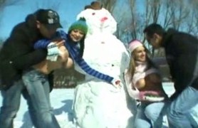 snowman and two european titted snow whites